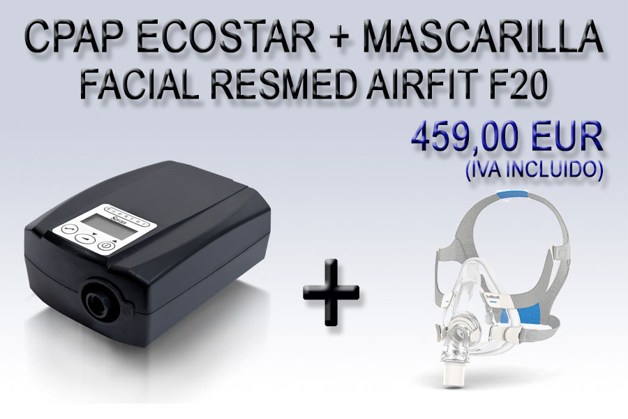 PACK CPAP ECOSTAR + MASCARILLA RESMED AIRFIT F20 - DEL CPAP